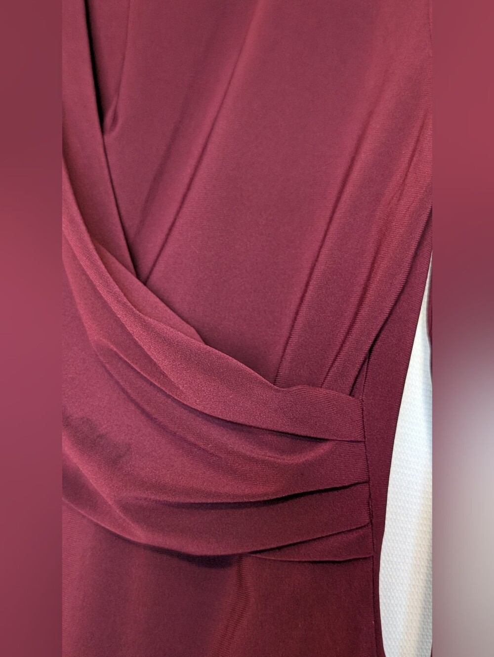 DKNY Burgundy Soft Draping Wrap Front Long Sleeve Blouse Top Size S - Picture 2 of 6